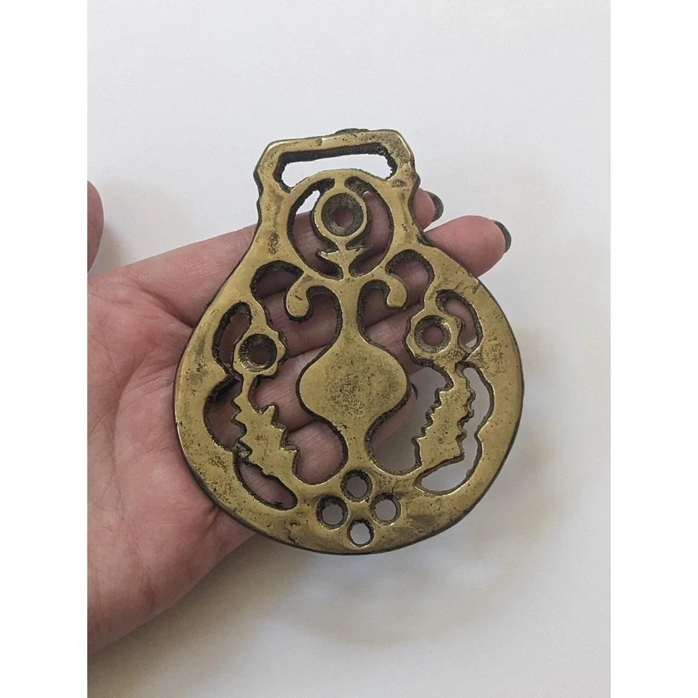 Vintage Horse Brass Tulip Lotus Seed Harness Medallion‎ Equestrian Tack Openwork